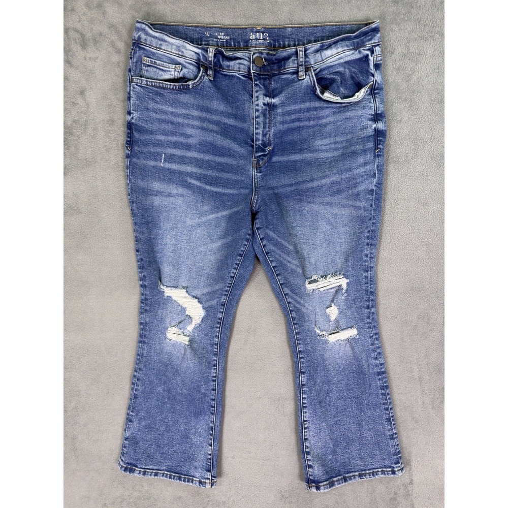 a.n.a Womens Jeans 16 Blue Cropped Flare High Rise Medium Wash Stretch Denim
